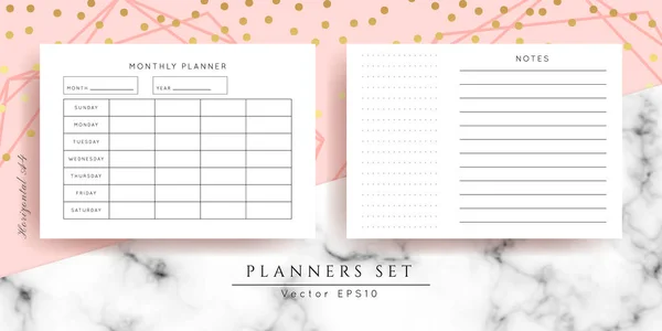 Printable Vector Planner Modern Business Organizer Template Blanco Horizontale Notebook — Stockvector