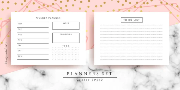 Printable Vector Planner Modern Business Organizer Template Blank Horizontal Notebook — 스톡 벡터