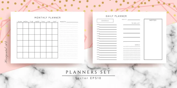 Printable Vector Planner Modern Business Organizer Template Blank Horizontal Notebook — 스톡 벡터