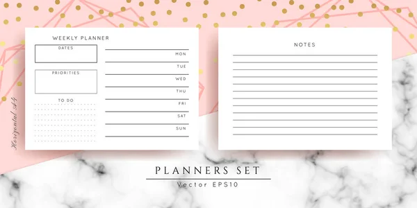 Printable Vector Planner Modern Business Organizer Template Blank Horizontal Notebook — 스톡 벡터