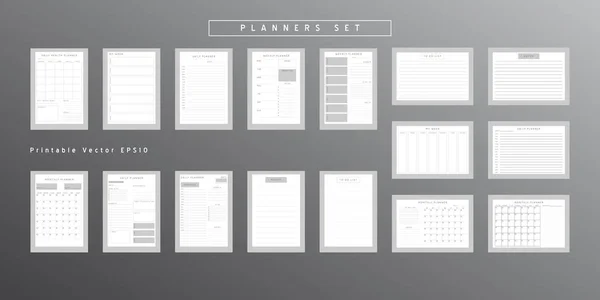 Een Set Minimalistische Abstracte Planners Dagelijks Wekelijks Maandelijkse Planner Template — Stockvector