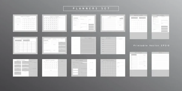 Uppsättning Minimalistiska Abstrakta Planerare Dagligen Veckovis Månadsvis Planerare Mall Tomma — Stock vektor