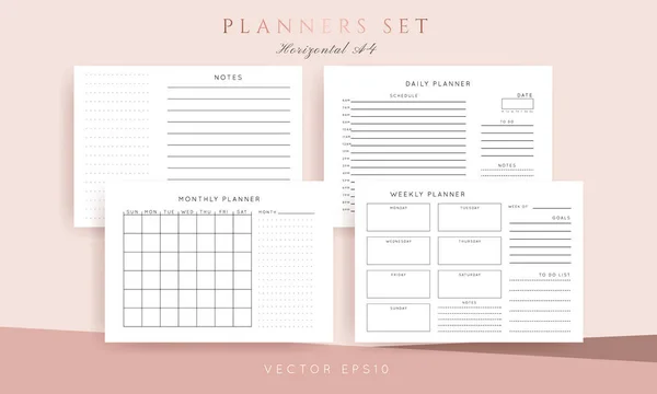 一组简约的抽象规划者 每月计划模板 空白可打印的横向笔记本页 带有备注和目标空间 — 图库矢量图片