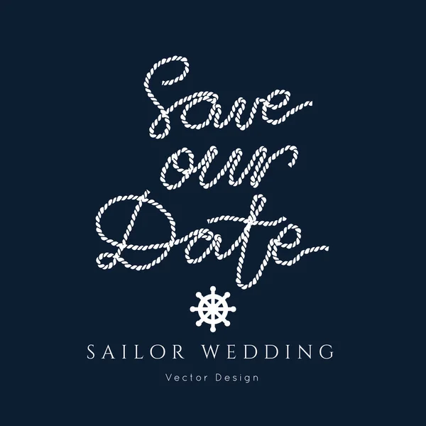 Nautical Wedding Vector Template Boat Rope Sailor Theme Invitation Classic — Stock Vector