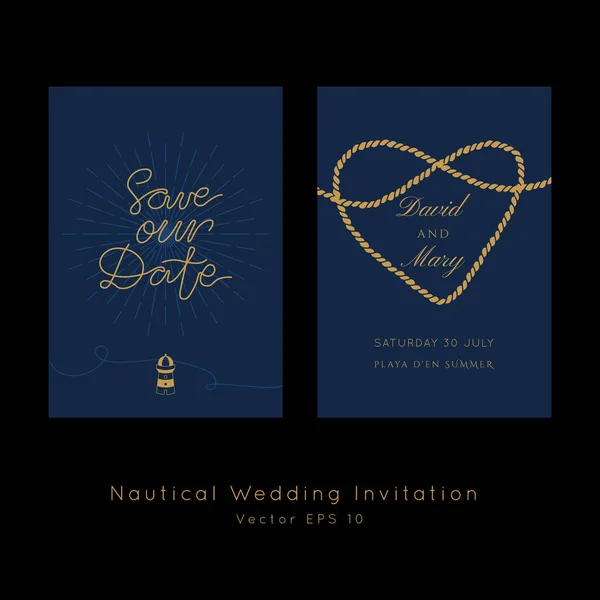Ναυτικό Διάνυσμα Γάμου Template Ακτοπλοϊκό Θέμα Ναύτη Πρόσκληση Κλασικό Vintage — Διανυσματικό Αρχείο