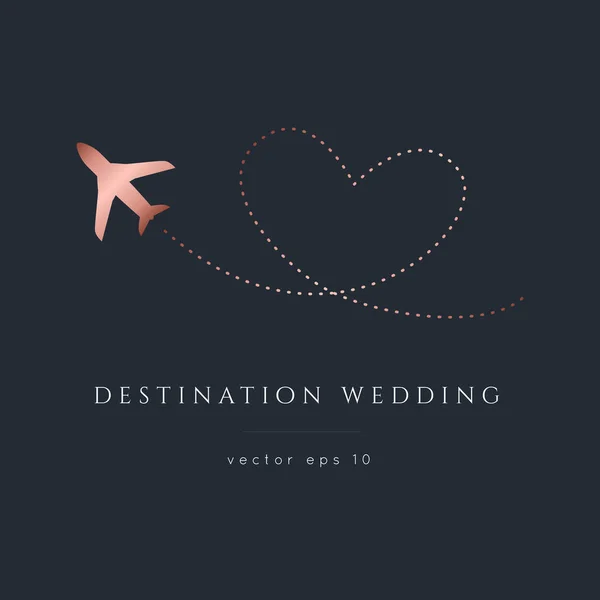 Reisdoel Wedding Invitation Plane Maakt Hart Modern Luxe Vector Ontwerp — Stockvector