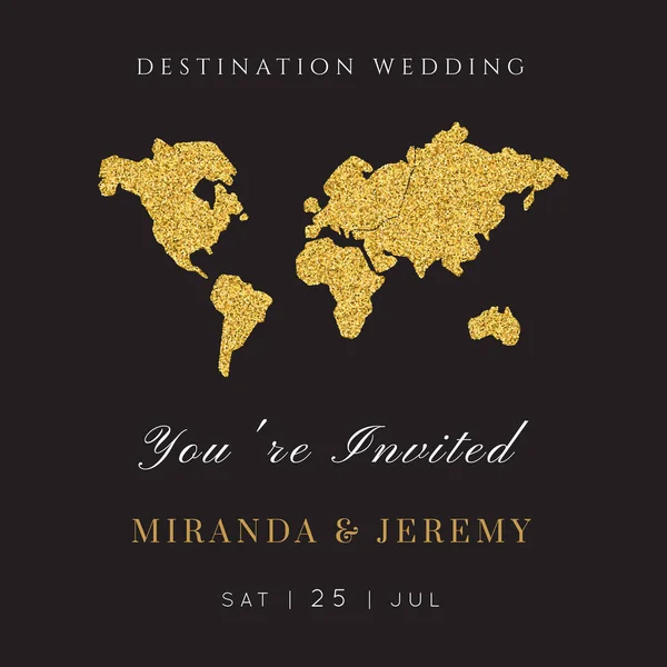 World Map Destination Wedding Vintage Πρόσκληση Overlay Modern Luxury Vector — Διανυσματικό Αρχείο