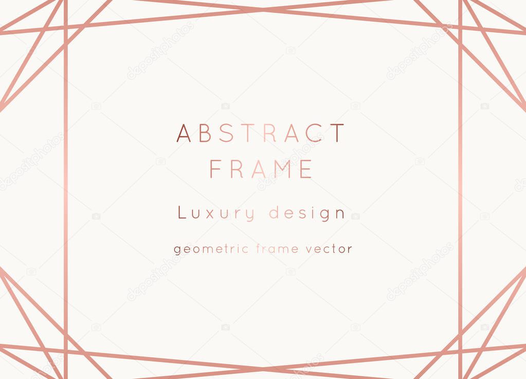 Vector modern wedding invitation template. Art Deco geometric frame.Polygon luxury classy Rose Gold on white design background.Pink brochure, flyer, cover, poster, card, logo, business identity style.