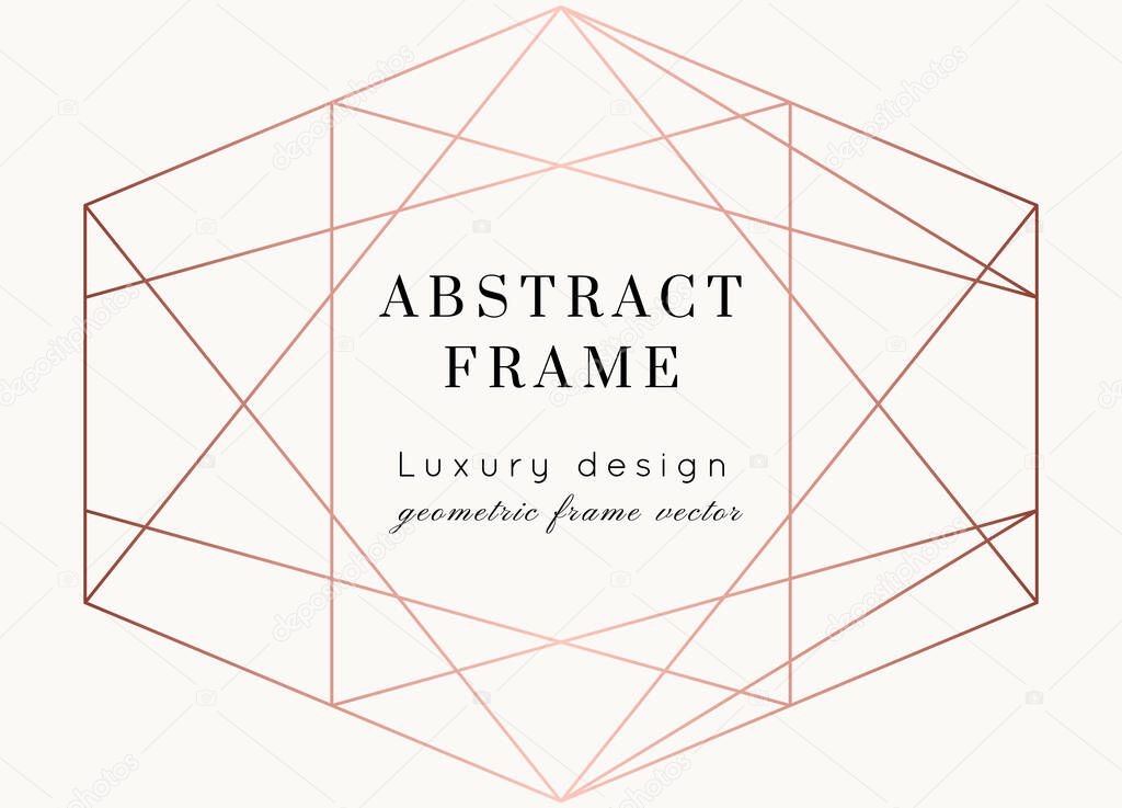 Vector modern wedding invitation template. Art Deco geometric frame.Polygon luxury classy Rose Gold on white design background.Pink brochure, flyer, cover, poster, card, logo, business identity style.