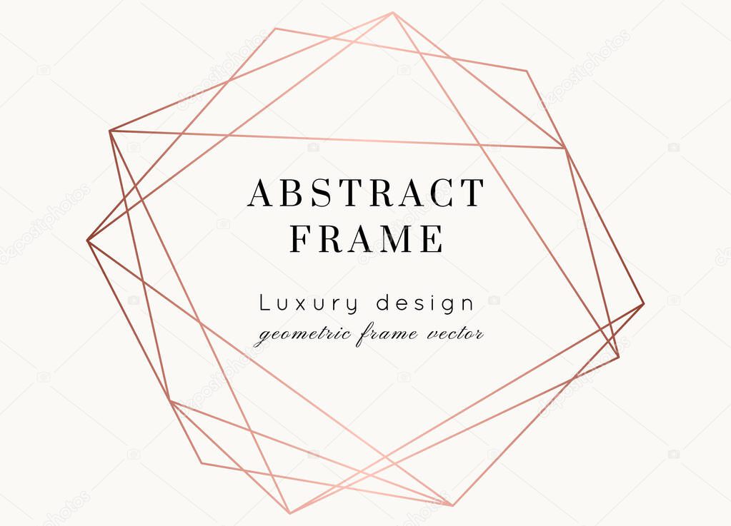 Vector modern wedding invitation template. Art Deco geometric frame.Polygon luxury classy Rose Gold on white design background.Pink brochure, flyer, cover, poster, card, logo, business identity style.