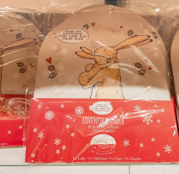 Berlín Německo Říjen 2019 Krabice Adventních Kalendářů Malými Mléčnými Čokoládami — Stock fotografie