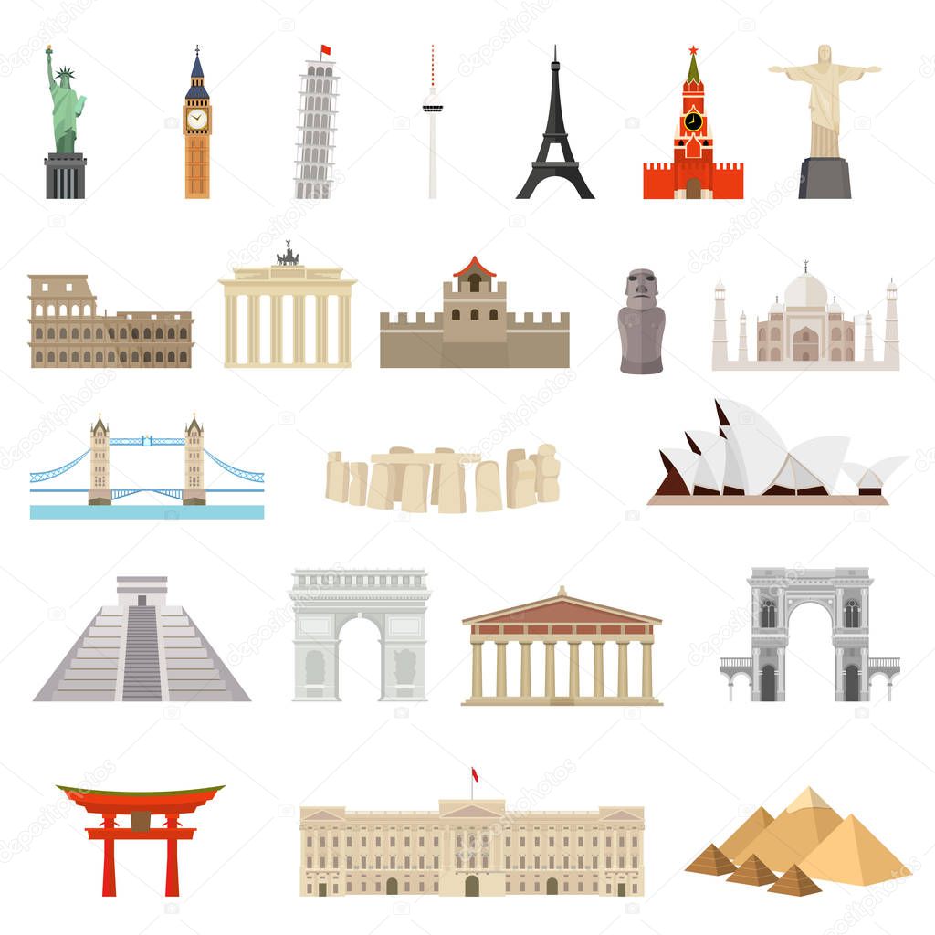 Countries of the world vector logo design template. architecture, monument or landmark icon.