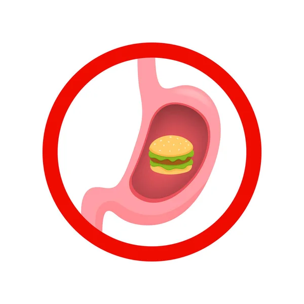 Icono de estómago con sándwich dentro. Estilo plano — Vector de stock