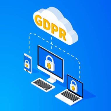 Genel veri koruma yönetmeliği - Gdpr izometrik kavramı. Vektör çizim.