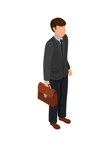 Isometric friendly caucasian businessmen holding briefcase with documents. Image for banner or infographics. Vector illustration. — Stock Vector