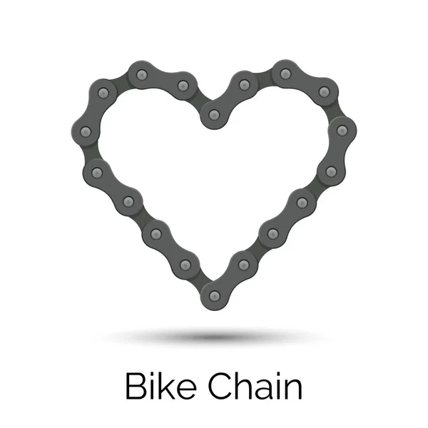 Corazón creado a partir de una cadena de bicicletas. Forma de corazón de cadena bicicleta . — Vector de stock