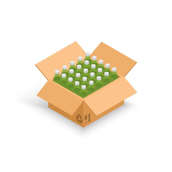 Botellas de vino caja de cartón vector ilustración — Vector de stock