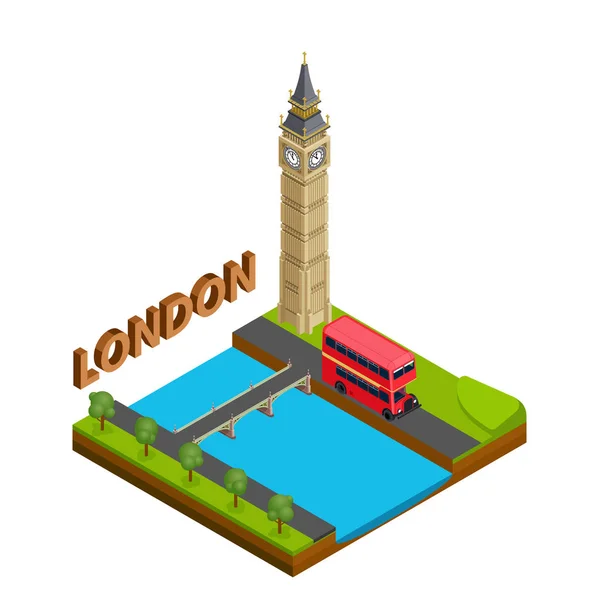 Λονδίνο πόλη διάσημο ορόσημο του κεφαλαίου Αγγλία σύμβολο Βρετανία ταξίδι της επιχειρηματικής ιδέας. Ισομετρική προβολή. — Διανυσματικό Αρχείο