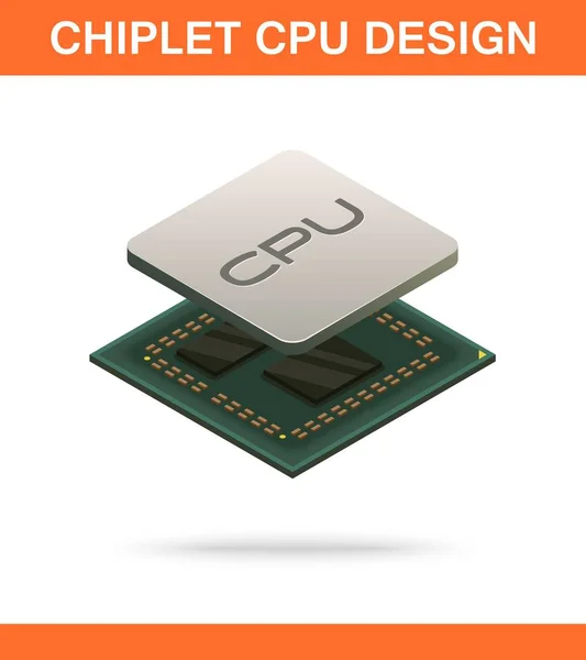 Realistische isometrische moderne chiplet CPU ontwerp vooraanzicht. — Stockvector