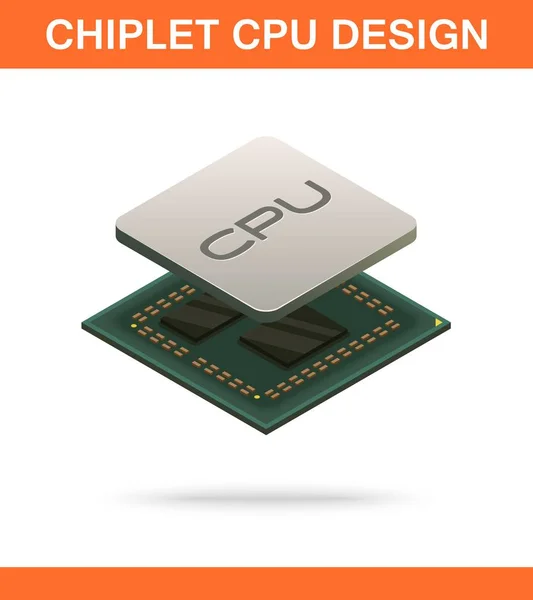 Reális izometrikus modern chiplet CPU tervezés elülső nézet. Stock Vektor