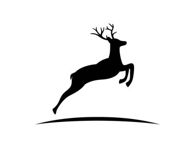 Beyaz arka planda izole boynuzları ile Reindeer siyah vektör silueti.