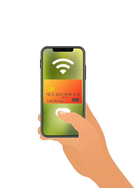 Smartphone payant sans fil sur terminal POS. Concept d'illustration vectorielle . — Image vectorielle