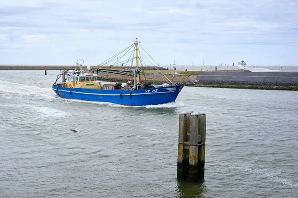 2018 년 7 월 23 일에 확인 함 . Harlingen, the Netherlands, July 23, 2020: Dutch fishing boat arrives to the port of Harlingen at Wadden sea. 브렉 시트는 네덜란드 어부들에게 문제가 될 수있다 — 스톡 사진