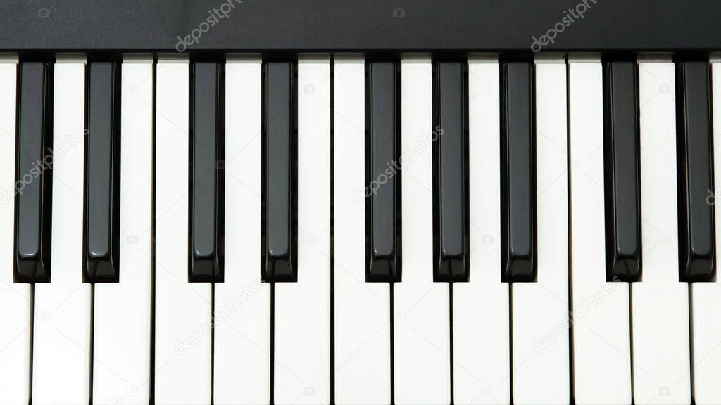 musical keyboard isolated, top view