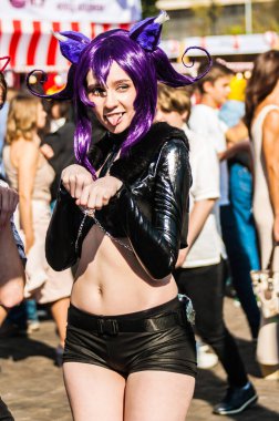 Rusya, Moskova-21 Temmuz 2019: Japon Kültür Festivali, Anime Ruh Emici 'den Kedi-Cadı Blair kostümlü kız.