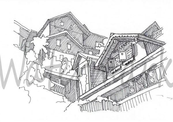 Drawing Graphics Houses Streets People Life Life — Stock Photo, Image
