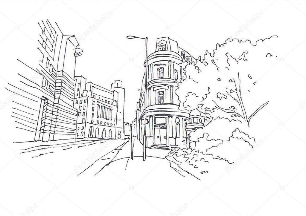 drawing graphics of houses, streets, people and their life,life