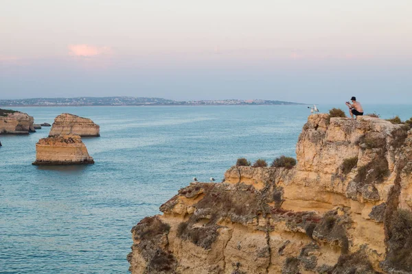 Algarve Lisbon 2020 Beautiful Bay Lagos Town High Cliffs Shore — Stock Photo, Image