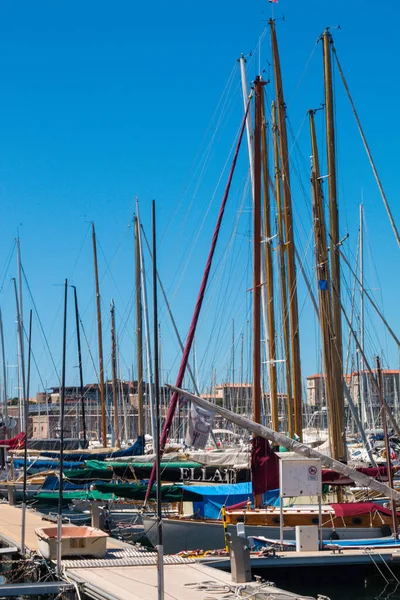 Панорамний Вид Човни Пришвартовані Старому Порту Марселя Був Природний Порт — стокове фото
