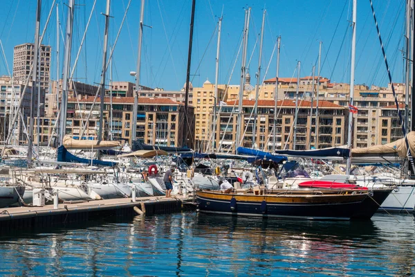 Панорамний Вид Човни Пришвартовані Старому Порту Марселя Був Природний Порт — стокове фото
