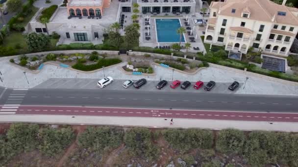 Verbazingwekkend Uitzicht Vanuit Lucht Bij Zonsondergang Van Het Dorpje Cascais — Stockvideo