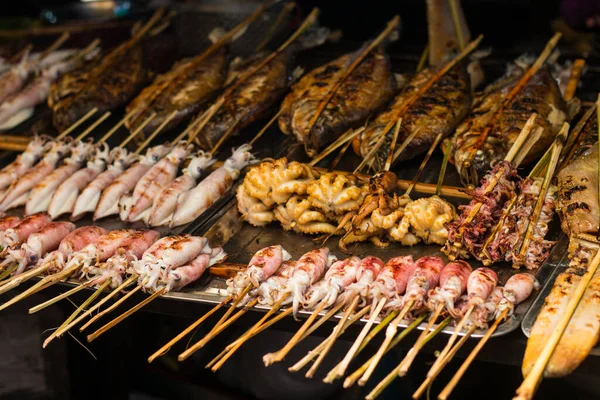 Fresh Fish Food Barbecue Street Market Asia Different Type Fish — Stock Photo, Image