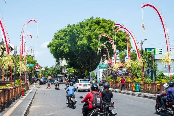 Centrum Miasta Bali Ciągu Dnia Rano Głównej Ulicy Życie Jest — Zdjęcie stockowe