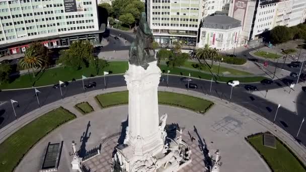 ポルトガルのリスボン市内中心部の空中写真 晴れた日リスボン市内のマーキスポンバル広場の空中公園のパノラマ ポルトガル ヨーロッパ — ストック動画