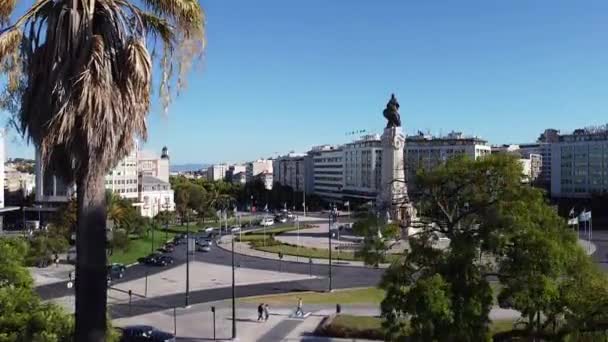 Luftaufnahme Des Stadtzentrums Von Lissabon Portugal Sonniger Tag Lissabon Stadtfestung — Stockvideo