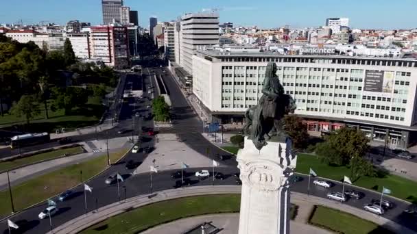 Lizbon Portekiz Şehir Merkezinin Hava Görüntüsü Güneşli Bir Günde Lizbon — Stok video