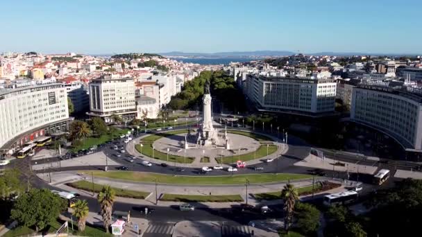 Magiczny Widok Lotu Ptaka Wieżę Belem Lizbonie Portugalia Jest Unescoworld — Wideo stockowe