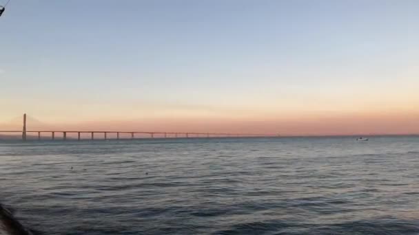 Krásný Výhled Most Vasco Gama Srdci Lisabonu Portugalsko Při Západu — Stock video
