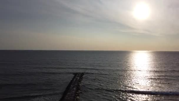 Vidéo Aérienne Mouvement Coucher Soleil Dans Océan Atlantique Costa Caparica — Video