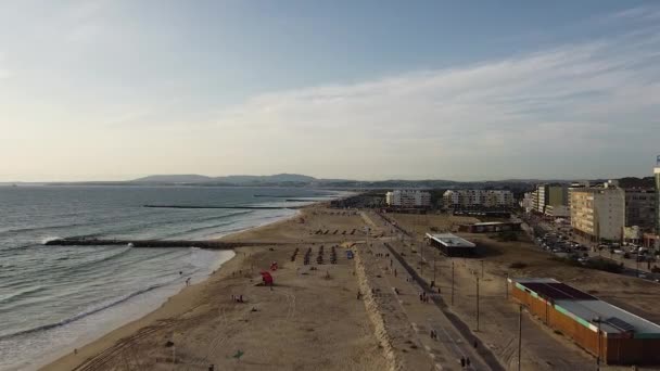 Vidéo Aérienne Mouvement Coucher Soleil Dans Océan Atlantique Costa Caparica — Video