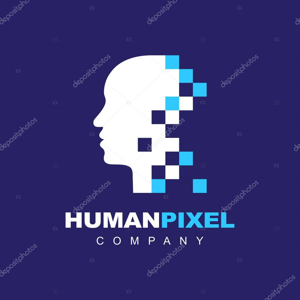 Human Face Pixel Technology Logo Symbol Vector