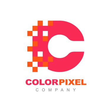 C Harfi Piksel Teknoloji Yaratıcı Logo Sembol Vektörü