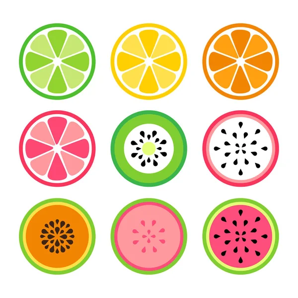 设置热带水果片 柚子和猕猴桃 病媒图标 — 图库矢量图片#