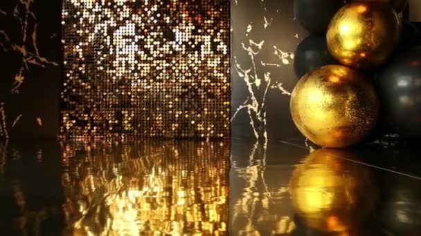 Balões Dourados Pretos Lantejoulas Promocionais Coloridas Ouro Para Decoração Casamento — Vídeo de Stock