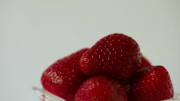 Few Strawberries Poured Cream Top — Stock Video