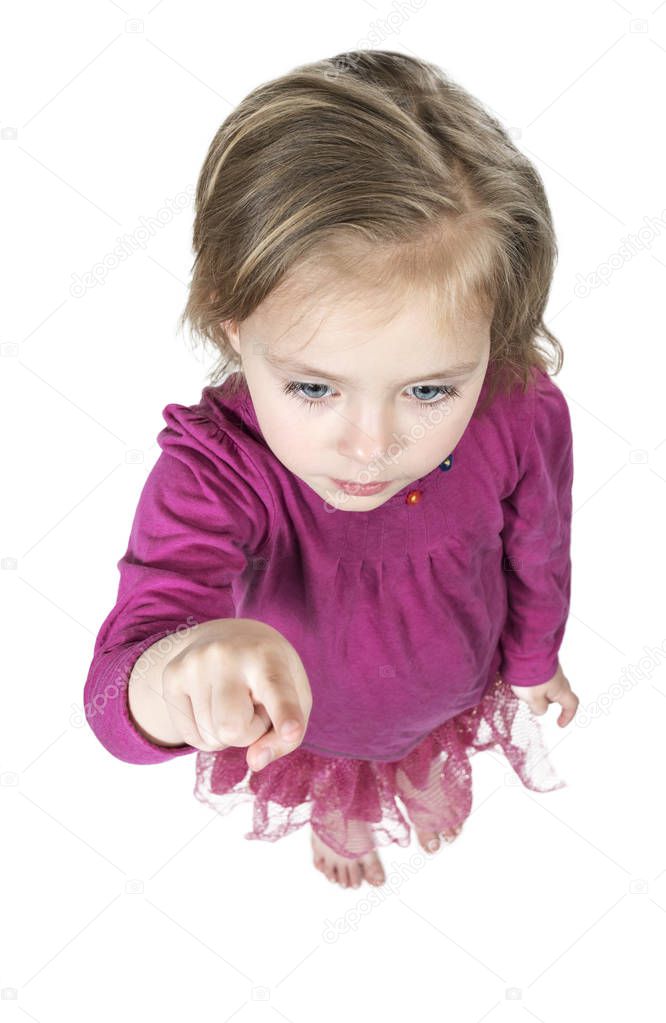 Child points his index finger forward